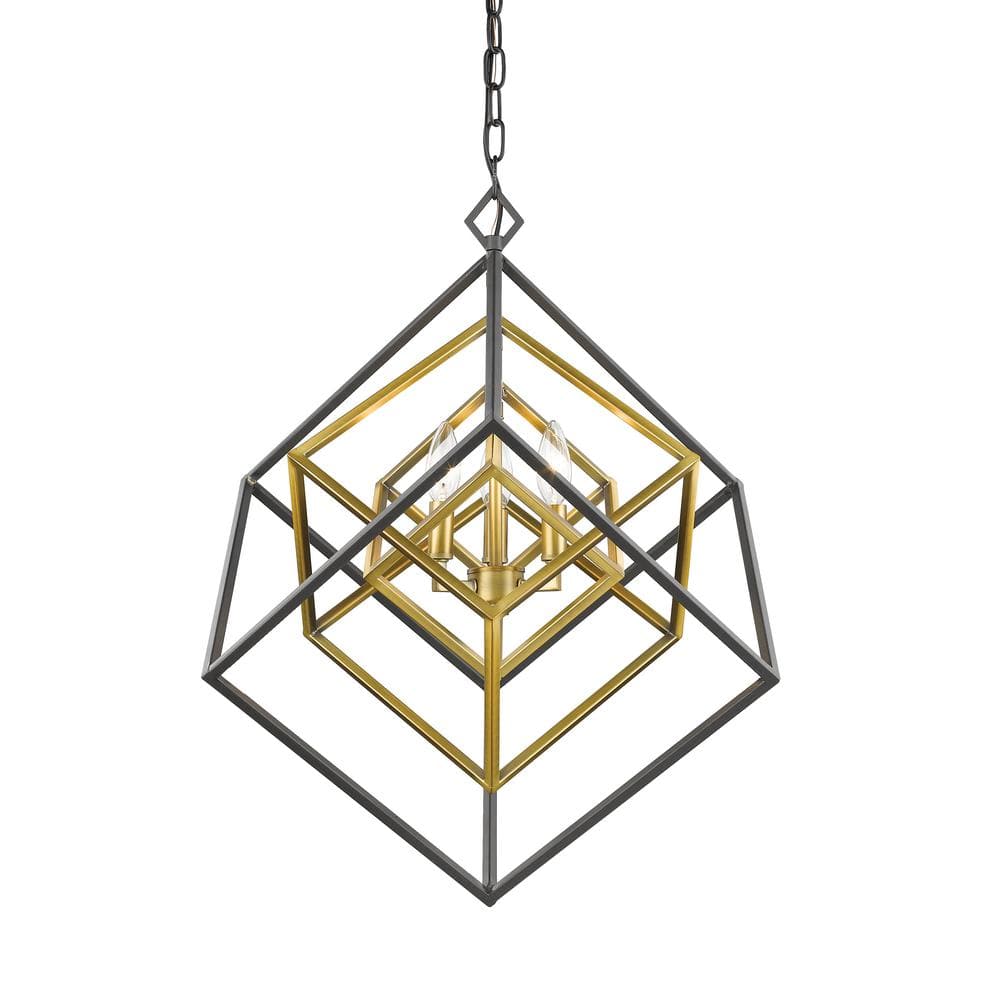  Euclid 3-Light Olde Brass Plus Bronze Chandelier with No Shade