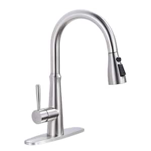 Brushed Nickel Single Handle Pull Down Sprayer Kitchen Faucet with Advanced Spray and Stream in Vibrant Stainless