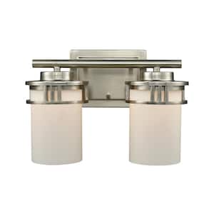 Ravendale 2-Light Brushed Nickel With Opal White Glass Bath Light