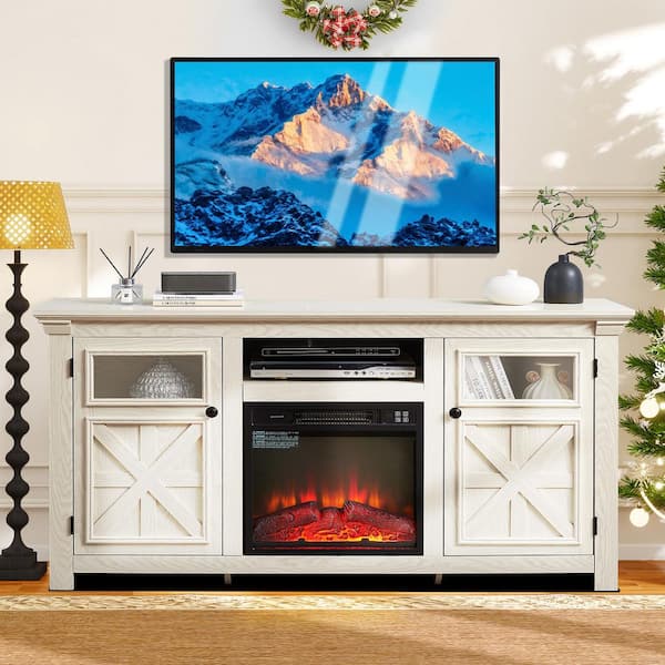 60 in. TV Stand with 18 in. fireplace insert 2 Doors Cabinet Farmhouse Cabinet, Farmhouse Barn Design