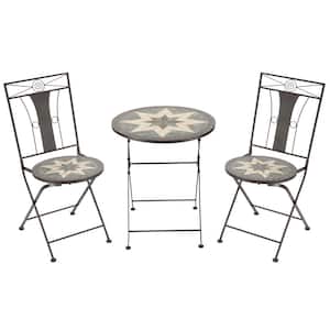 3-Piece Metal Outdoor Patio Bistro Set, Mosaic Table and 2 Armless Chairs with Foldable Design, Frame for Garden