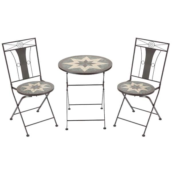Outsunny 3-Piece Metal Outdoor Patio Bistro Set, Mosaic Table and 2 Armless Chairs with Foldable Design, Frame for Garden