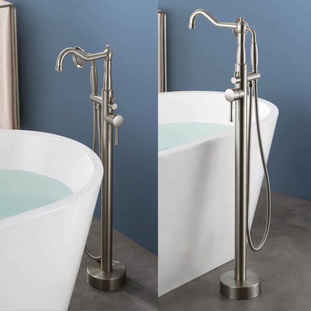 Brushed Nickel Freestanding Tub Faucet with Hand Shower