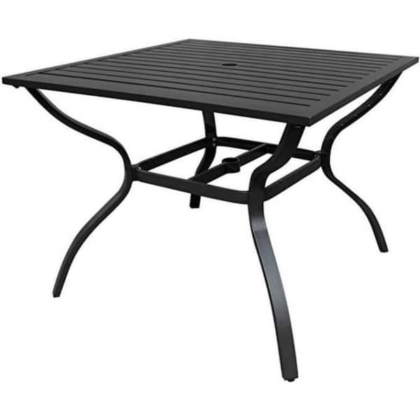maocao hoom 37 in. Black Aluminum Outdoor Patio Side Table with Umbrella Hole