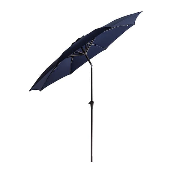 FLAME&SHADE 11 ft. Aluminum Market Push Button Tilt Patio Umbrella with Fiberglass Rib Tips in Navy Blue Solution Dyed Polyester