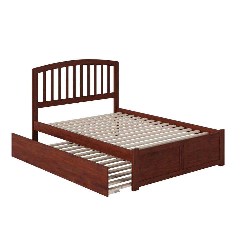 Walnut Full Size Platform Bed with Trundle and Slat Headboard