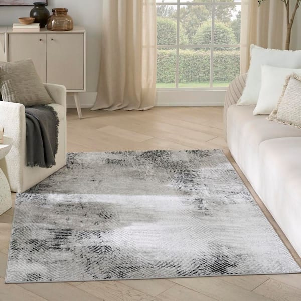 Dekor Grey Charcoal 4 ft. x 6 ft. Abstract Contemporary Area Rug