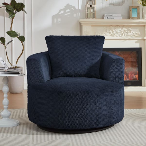 Blue Faux Fur Barrel Accent Chair with 360° Swivel, Slope Arms and Pocket Spring Cushion