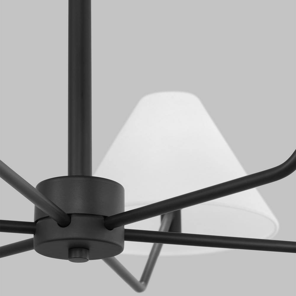 Midnight Black 6-Light Chandelier with White Linen Shade