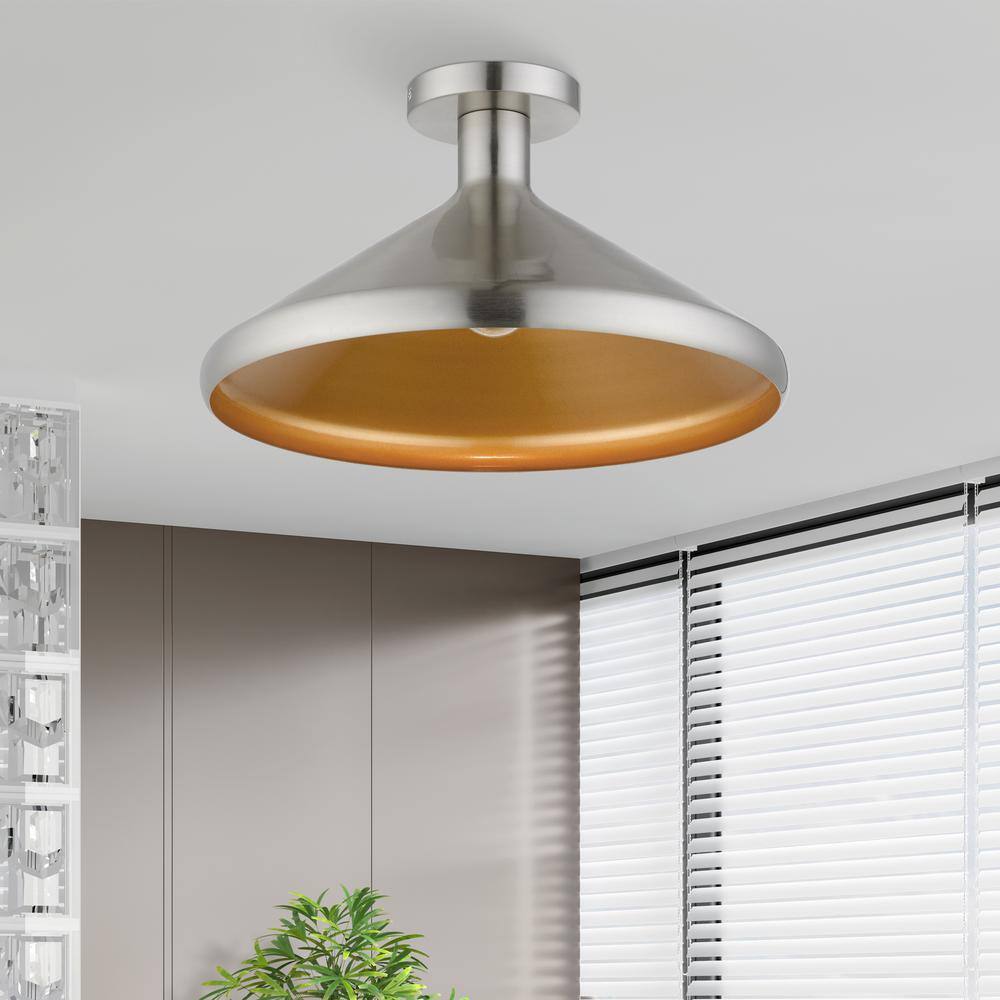 Geneva Brushed Nickel 1-Light Indoor/Outdoor Semi-Flush Mount
