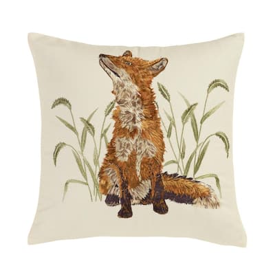 Blue Ridge Ivory, Green, Orange Fox Polyester 18 in. x 18 in. Square Throw Pillow