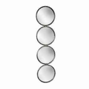 48 in. Antique Silver 4-Stacked Round Mirrored Wall Decor
