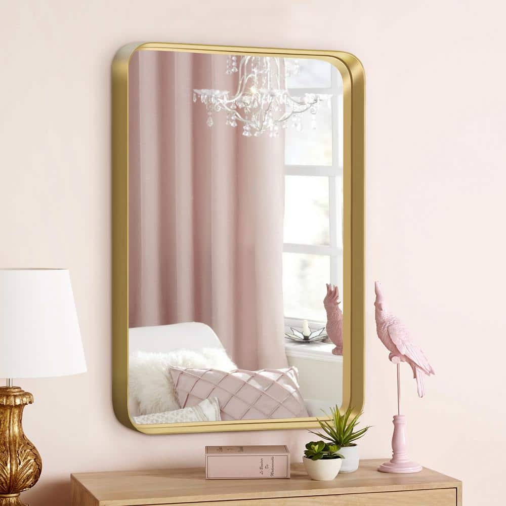 22 in. W x 32 in. H Deep Frame Wall Decorative Mirror in Gold