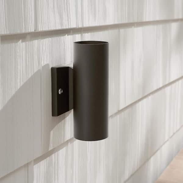 Low Voltage Textured Architectural Bronze Outdoor Hardwired Up & Down Wall Cylinder Sconce with No Bulbs Included