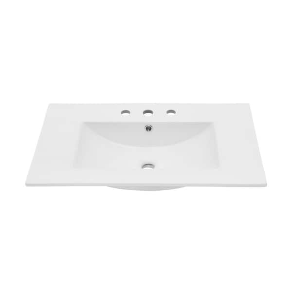 30 in. W x 18 in. D 3-Hole Widespread Ceramic Vanity Top in Glossy White