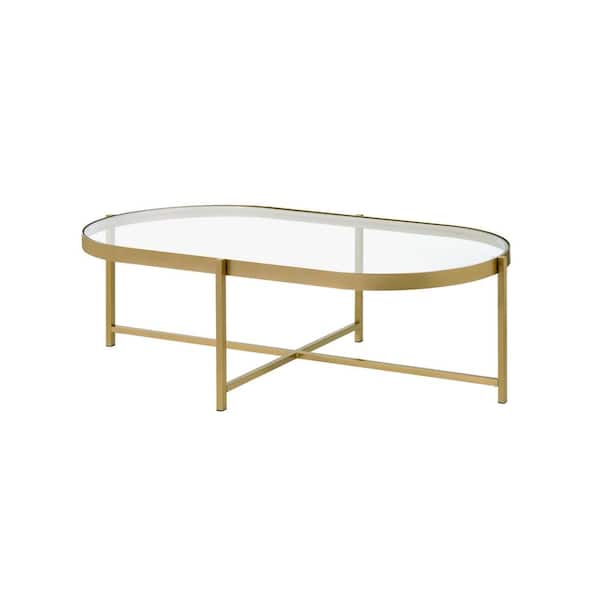 Z-joyee 54 in. Gold Oval Glass Coffee Table