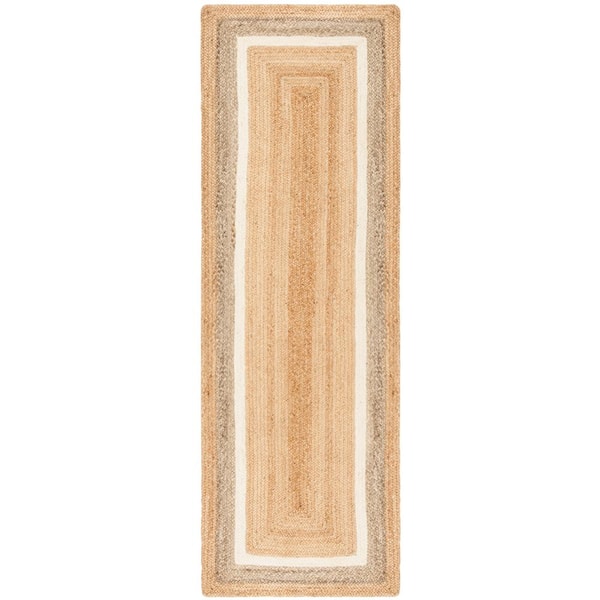 Natural Fiber 2 ft. x 18 ft. Natural/Gray/Ivory Geometric Runner Rug