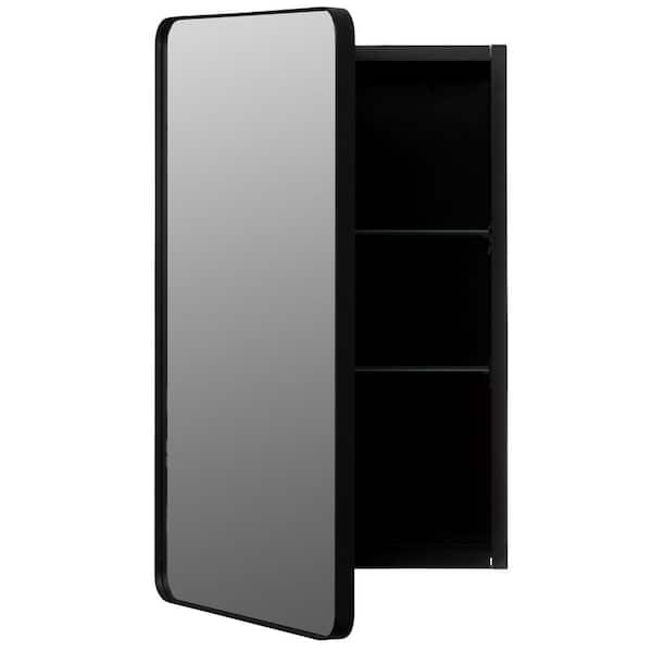 Aluminum Bathroom Rectangular Storage Medicine Cabinet-15.5 in. W, 25 in. H, Beveled Edge Mirror W/ 2-Adjustable Shelves