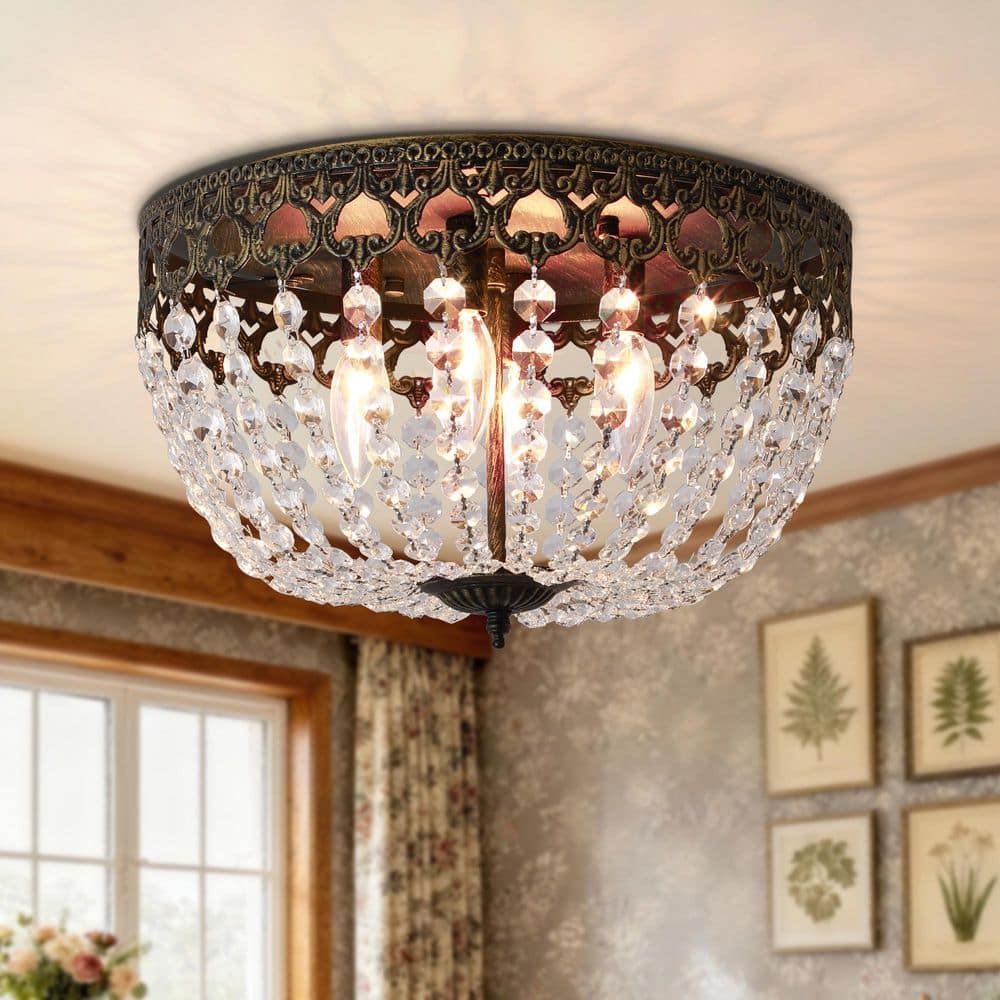 Maxax Portland 4-Light 15 in. Gold Crystal Glam Flush Mount