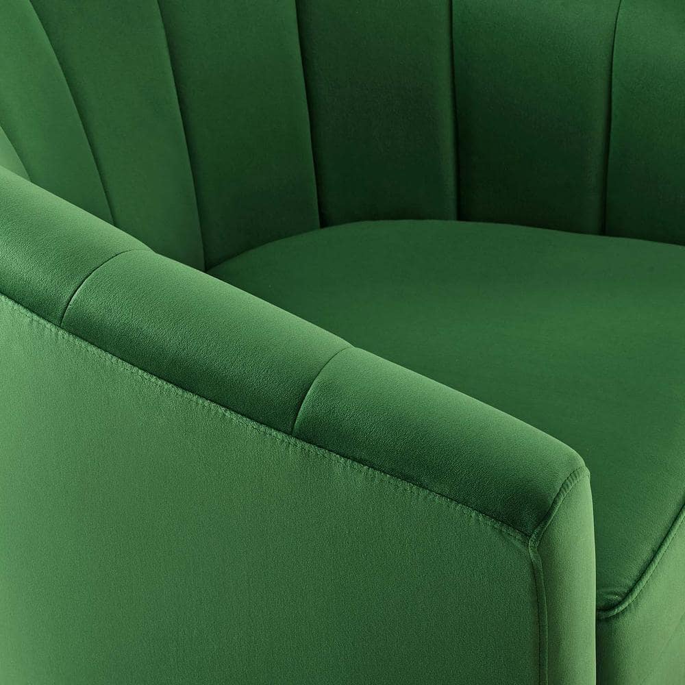 Emerald Velvet Barrel Swivel Accent Chair with Wood Base