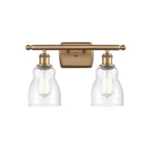 Ellery 16 in. 2-Light Brushed Brass Vanity Light with Seedy Glass Shade