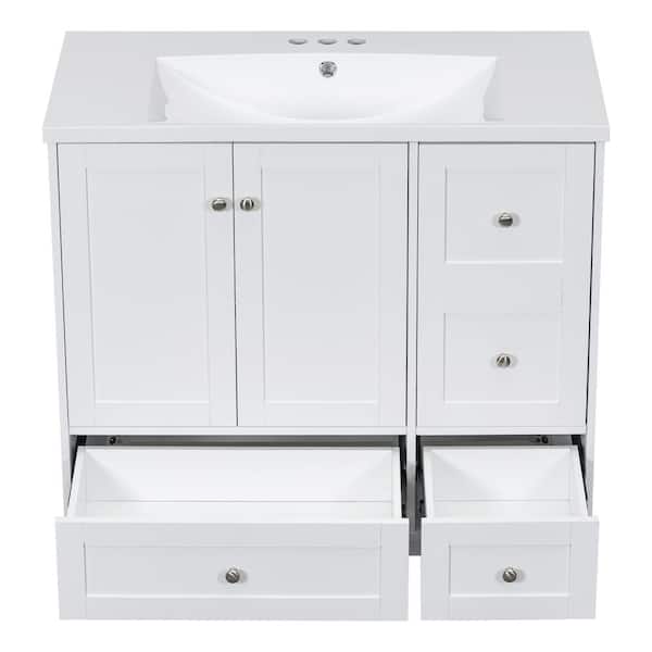 Unbranded 36 in. W x 18 in. D x 34 in. H Freestanding Bath Vanity in White with White Cultured Marble Top and USB Charging