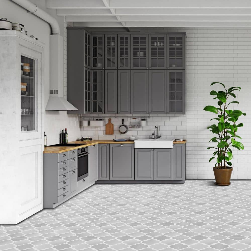 Arabesque Pattern Self-Adhesive Vinyl Floor Tiles, 12" x 12", 20 Tiles