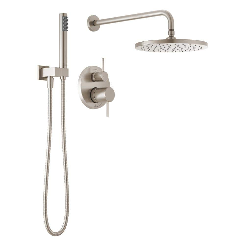 Modern 1-Spray Raincan Wall Mount Fixed and Handheld Shower Head 1.75 GPM in Spotshield Brushed Nickel