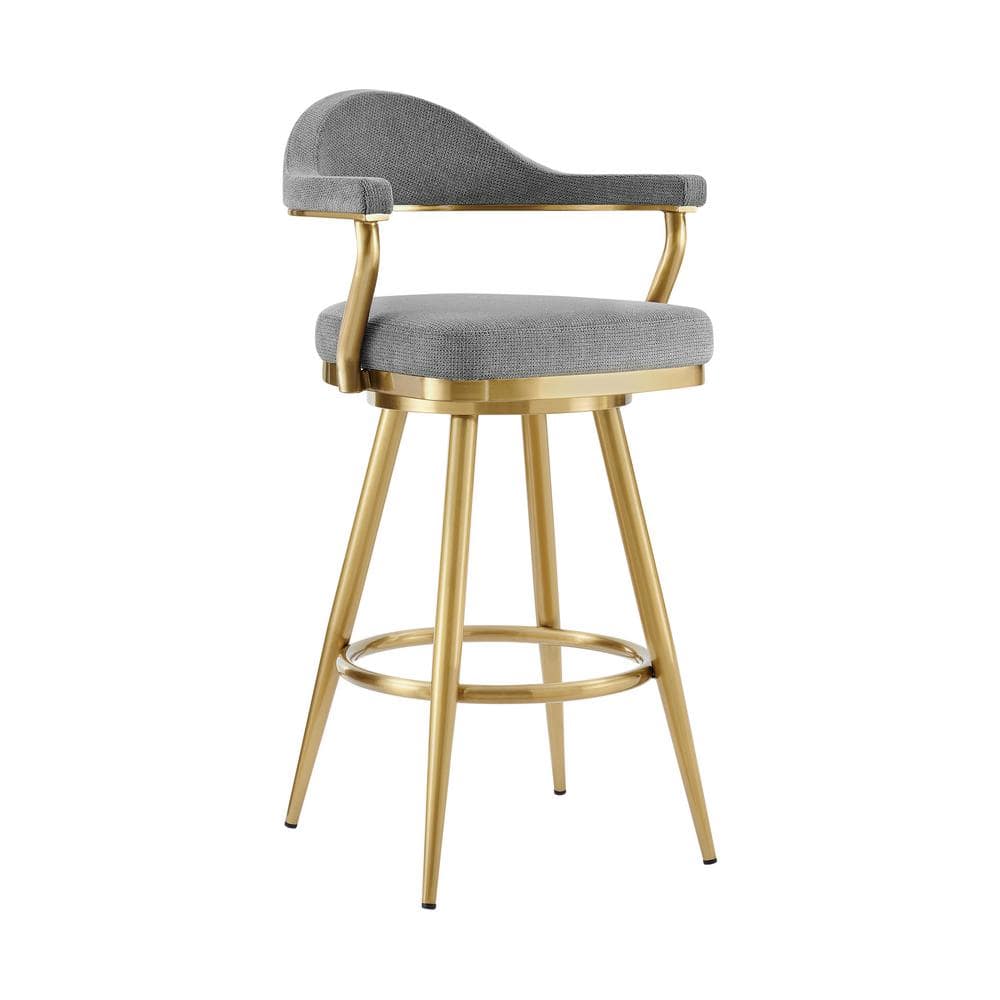 Justin 26" Gray Swivel Counter Stool with Gold Metal Frame