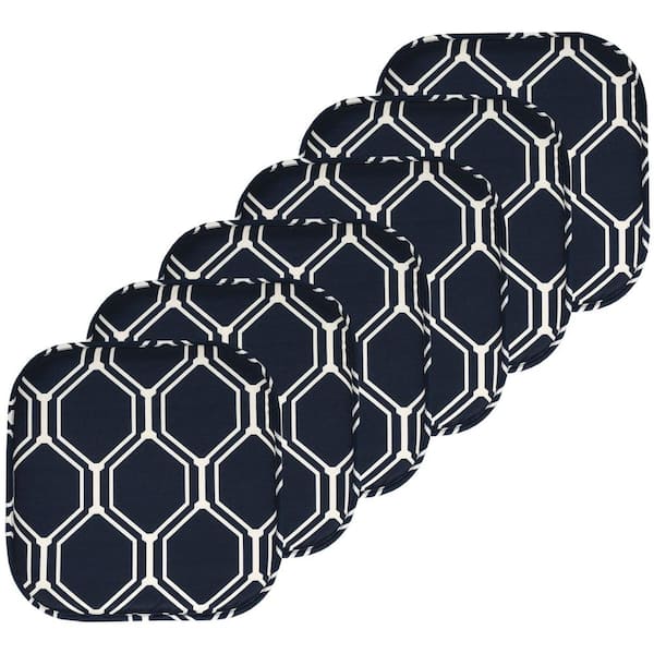 Sweet Home Collection Mirage Square Memory Foam 16 in. x 16 in. Non-Slip Back Chair Seat Cushion Navy/White (6-Pack)