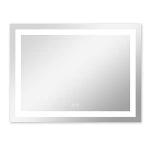 48 in. W x 36 in. H LED Light Rectangular Frameless Wall Mounted 2-button Bathroom Vanity Mirror in Silver