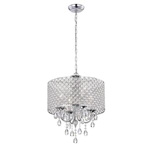 Olmeto 4-Light Chrome Drum Chandelier for Dining/Living Room, Bedroom with No Bulbs Included