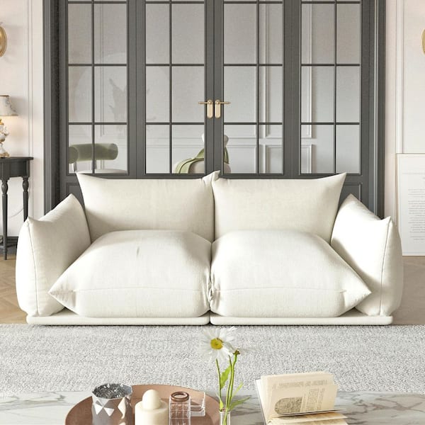 77 in. Italian Flared Arm Marenco 2-Piece Modular Lazy Floor Chenille Sectional Sofa Couch Corner Chair Sofa in Beige