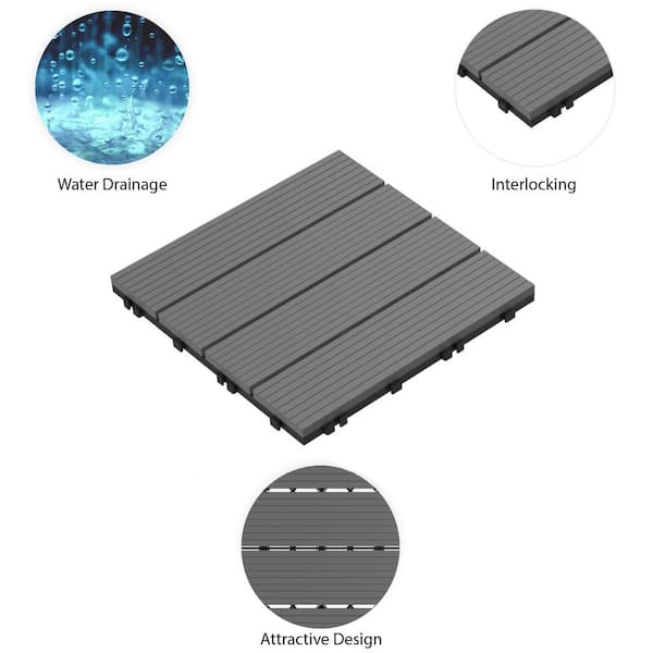 Pure Garden 1 ft. x 1 ft. Outdoor Interlocking Slatted Wood Composite Deck Tile in Dark Gray (24-Tiles)
