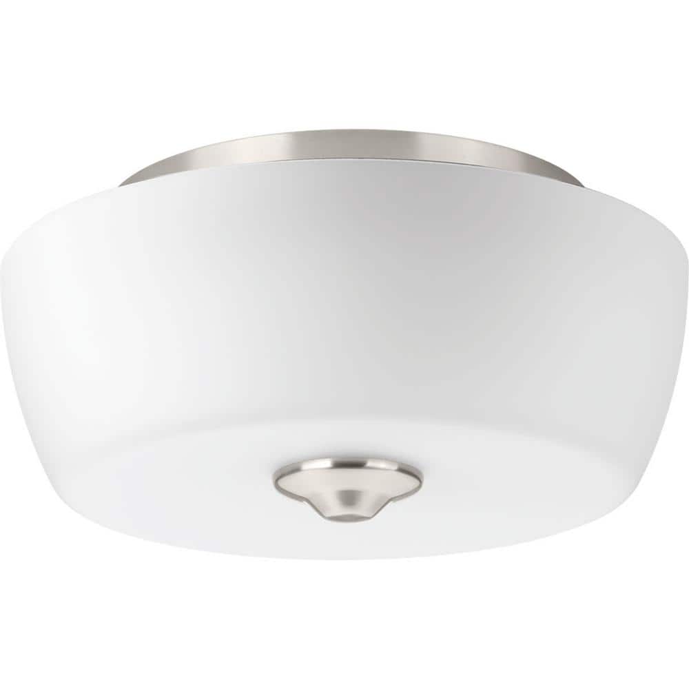 Brushed Nickel 2-Light Flush Mount with Etched Glass Shades