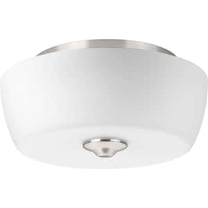 Leap Collection 2-Light Brushed Nickel Flush Mount with Etched Opal Glass Shade