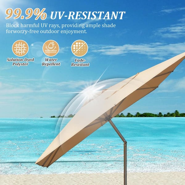 crank and tilt patio umbrella 9FT with Lift & foot round umbrella featuring a durable aluminum pole and UV Teal & Lemon Crank &