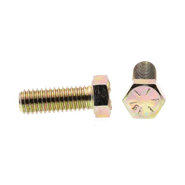 Prime-Line 7/16 in.-14 x 1-1/4 in. Grade Yellow Zinc Plated Steel Hex  Head Cap Screws (10-Pack) 9105504 The Home Depot