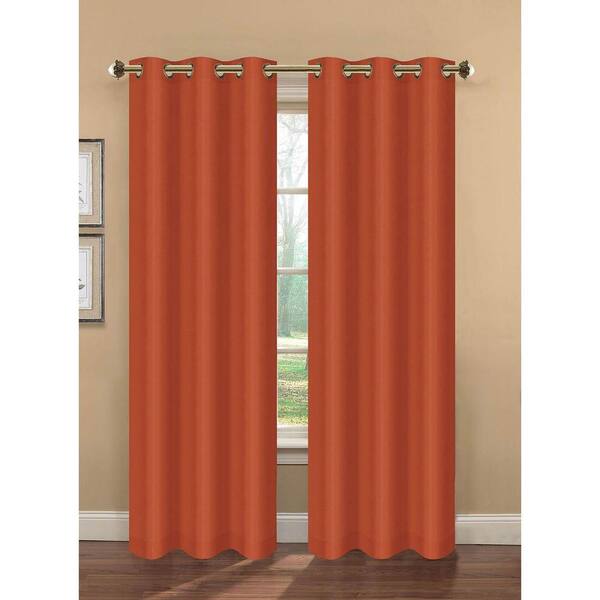 Bella Luna Semi-Opaque Camilla Faux Silk 84 in. L Room Darkening Grommet Curtain Panel Pair, Rust (Set of 2)