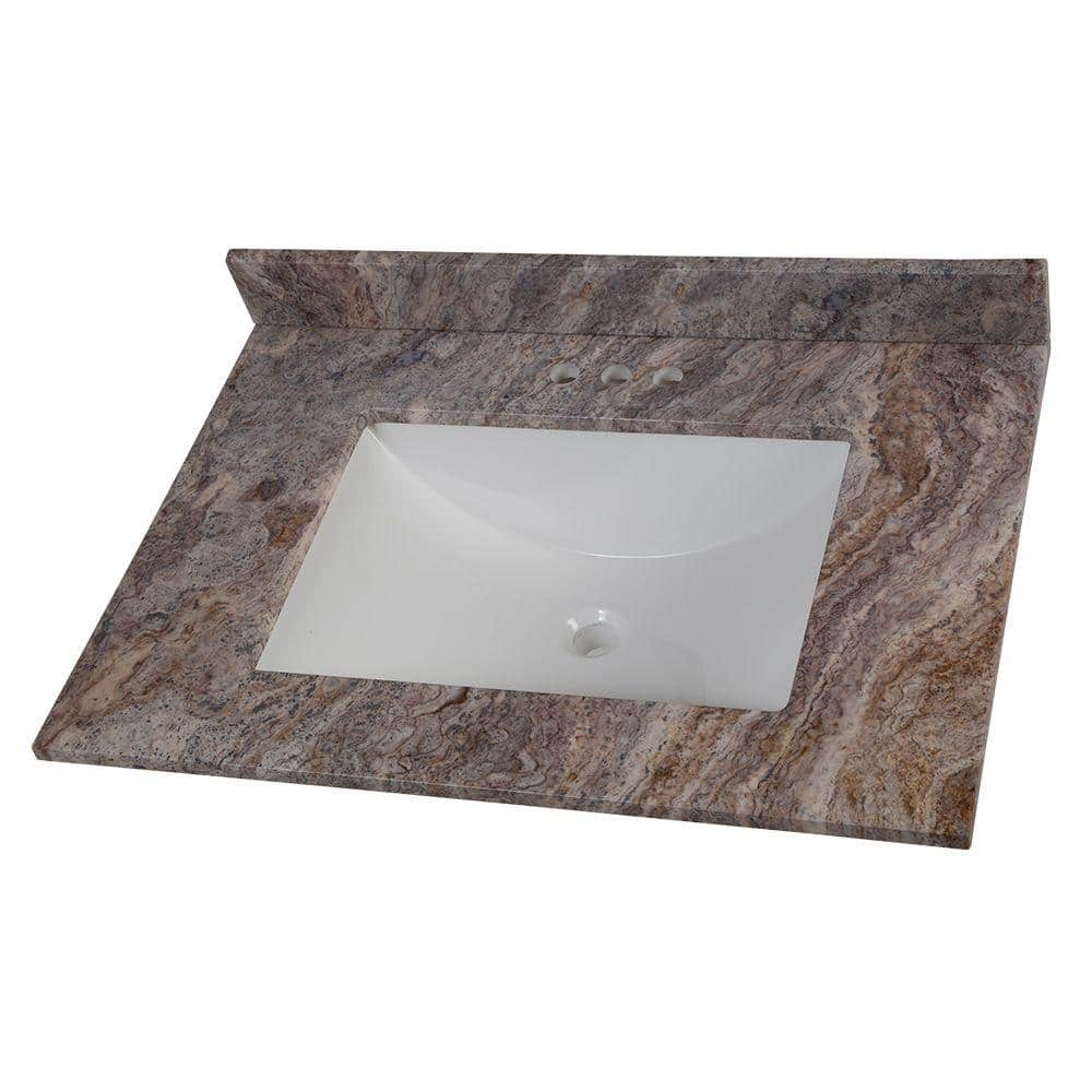 Home Decorators Collection 31 In W Stone Effects Vanity Top In Cold Fusion With White Sink Ser31 Co The Home Depot