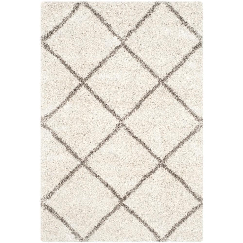 Ivory and Grey Diamond Shag 5' x 7' Area Rug