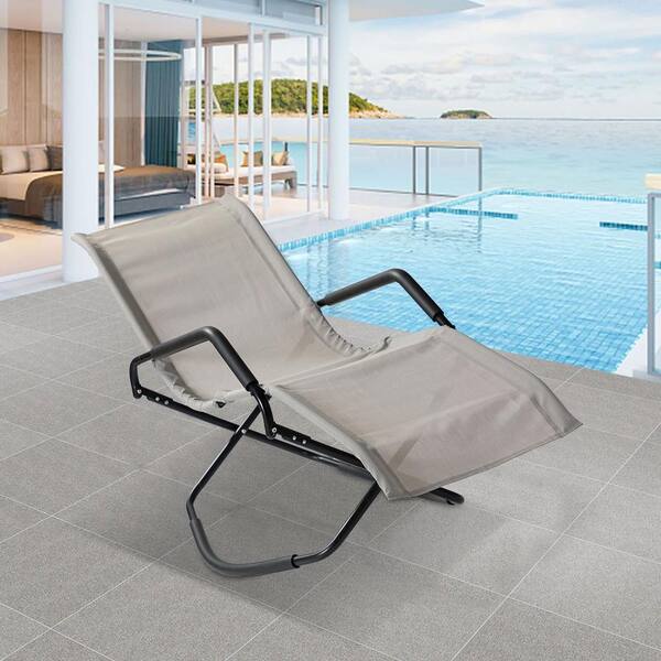 Tunearary Metal Outdoor Chaise Lounge Beach Folding Chair Gray ...