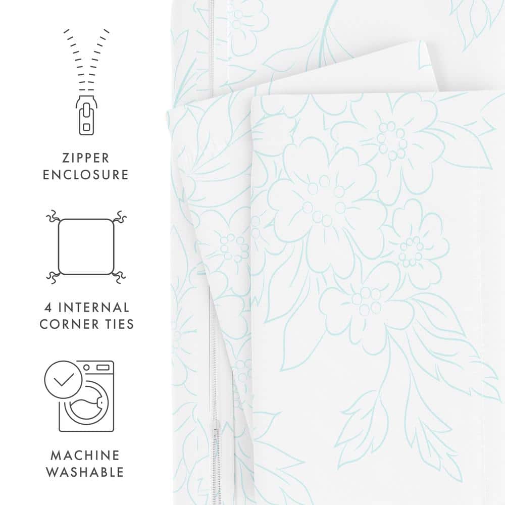 Aqua Vine Pattern King Size Duvet Cover Set with Pillow Shams