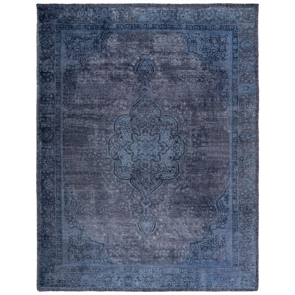 Classic Vintage 9 ft. x 12 ft. Blue/Gray Distressed Abstract Medallion Area Rug