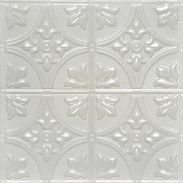 FROM PLAIN TO BEAUTIFUL IN HOURS Tiptoe Eggshell White 2 ft. x 2 ft. Decorative Nail Up Tin Ceiling Tile (48 sq. ft./Case)