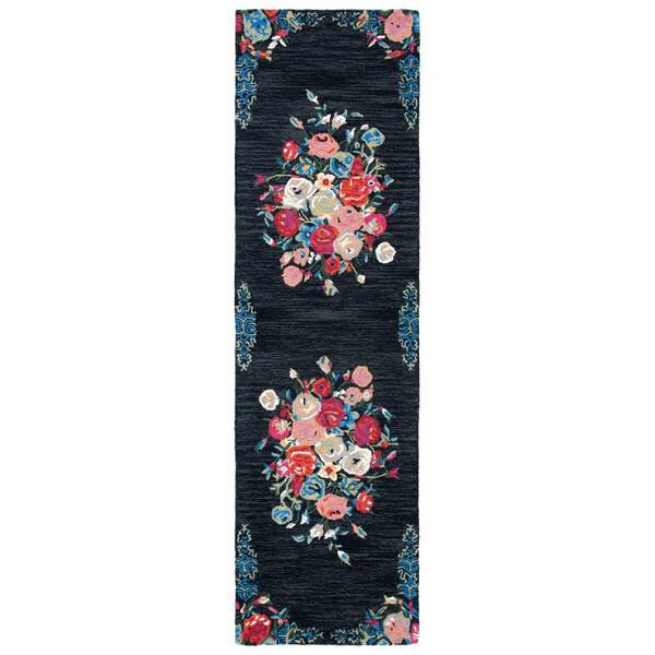 SAFAVIEH Blossom Black/Pink 2 ft. x 12 ft. Floral Runner Rug BLM575Z