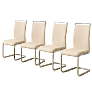 Modern Beige PU Leather High Back Dining Chair Upholstered Side Chair with C-shaped Metal Legs Office Chair (Set of 4)