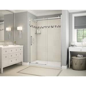 Utile Stone 32 in. x 60 in. x 83.5 in. Left Drain Alcove Shower Kit in Sahara with Chrome Shower Door