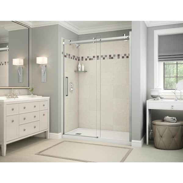 MAAX Utile Stone 32 in. x 60 in. x 83.5 in. Left Drain Alcove Shower Kit in Sahara with Chrome Shower Door