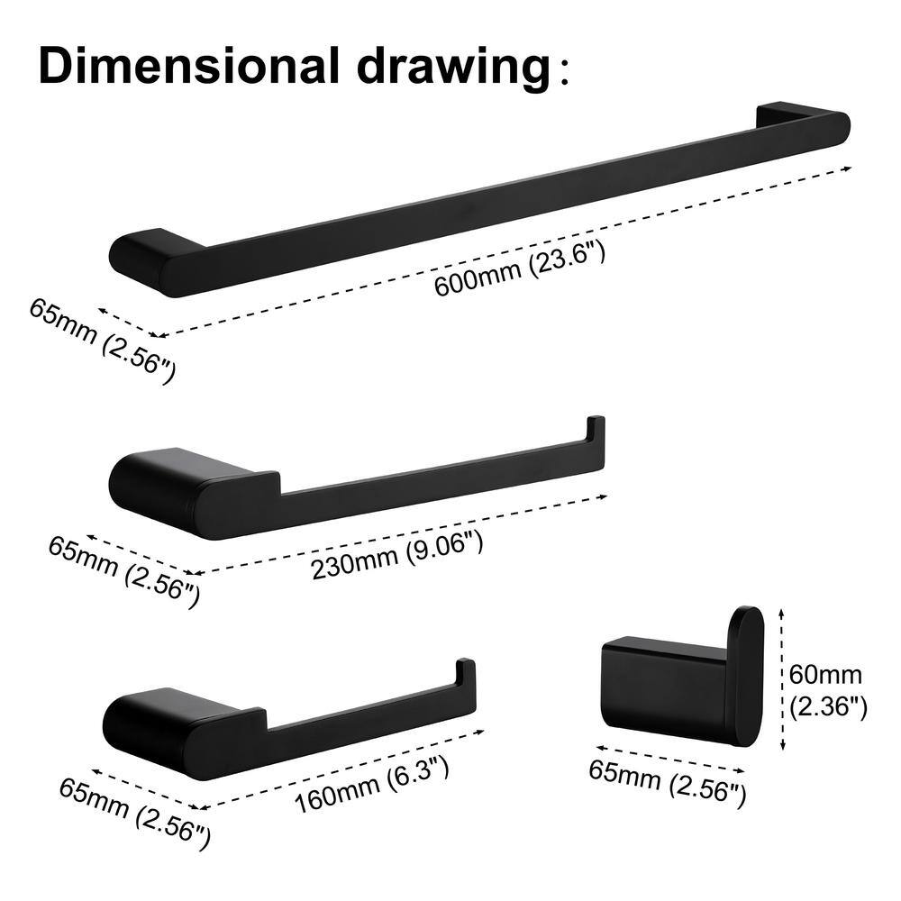 Matte Black 4-Piece Stainless Steel Bathroom Hardware Set